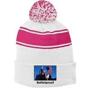 Donald Trump Bulletproof 2024 Presidential Candidate 45 Stripe Pom Pom Beanie