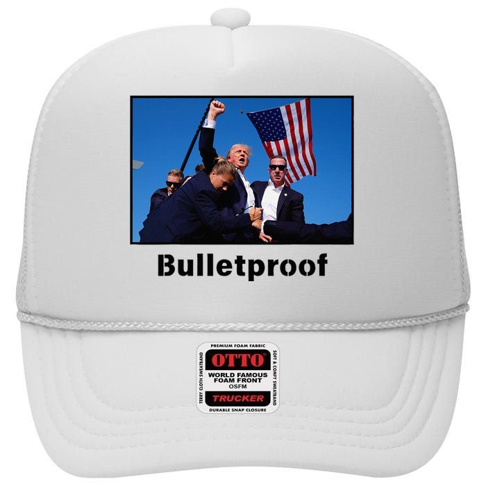 Donald Trump Bulletproof 2024 Presidential Candidate 45 High Crown Mesh Back Trucker Hat