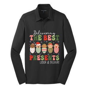 Delivering The Best Presents Labor Delivery Nurse Christmas Silk Touch Performance Long Sleeve Polo