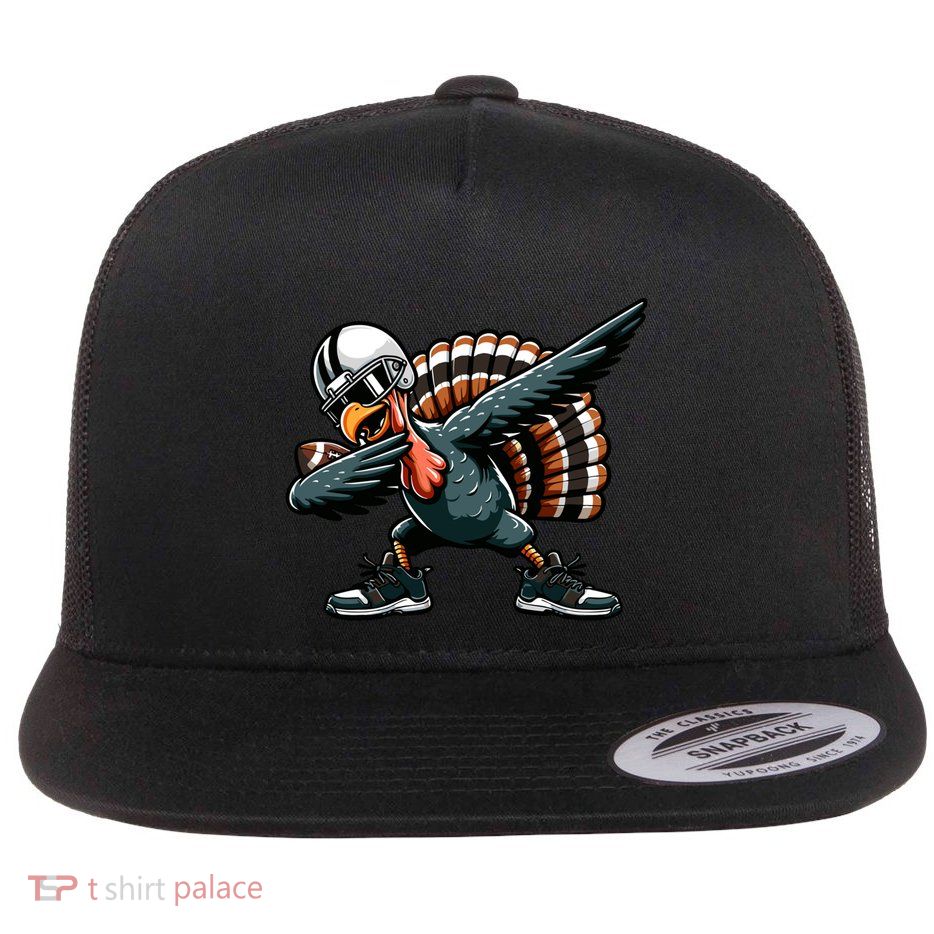 Dabbing Turkey Bowl Football Thanksgiving Gift Flat Bill Trucker Hat