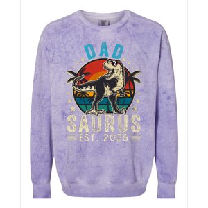 Dad To Be 2025 Dad Saurus Dinosaur Promoted To Daddy 2025 Colorblast Crewneck Sweatshirt