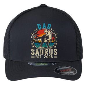 Dad To Be 2025 Dad Saurus Dinosaur Promoted To Daddy 2025 Flexfit Unipanel Trucker Cap