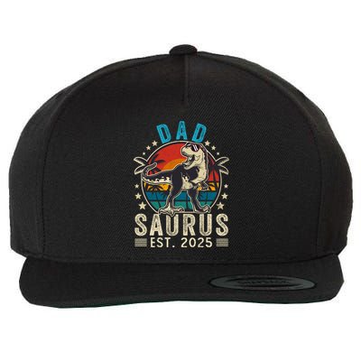 Dad To Be 2025 Dad Saurus Dinosaur Promoted To Daddy 2025 Wool Snapback Cap