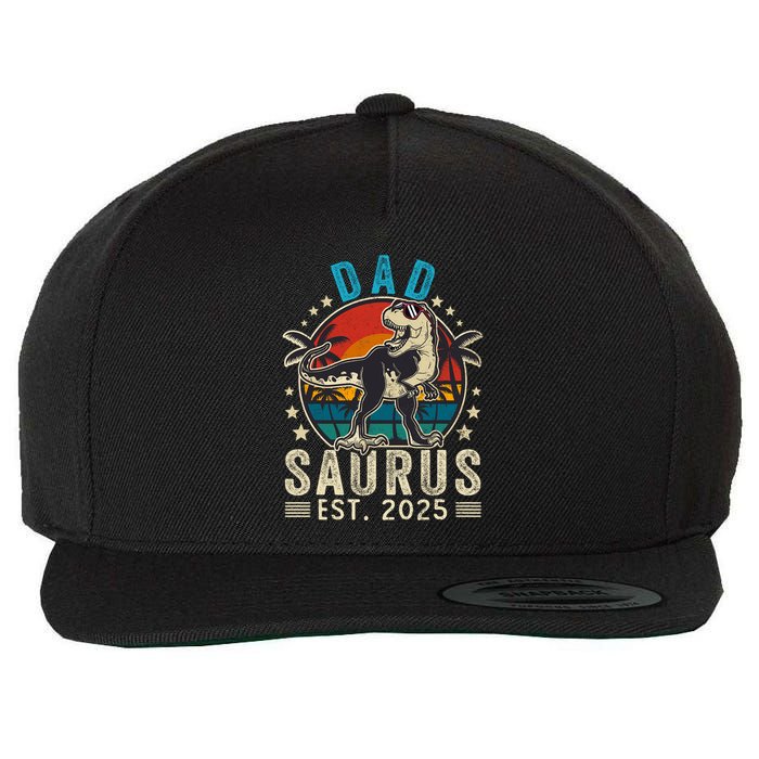 Dad To Be 2025 Dad Saurus Dinosaur Promoted To Daddy 2025 Wool Snapback Cap