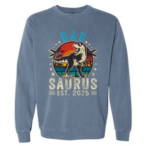 Dad To Be 2025 Dad Saurus Dinosaur Promoted To Daddy 2025 Garment-Dyed Sweatshirt