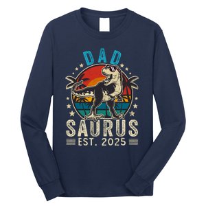 Dad To Be 2025 Dad Saurus Dinosaur Promoted To Daddy 2025 Long Sleeve Shirt