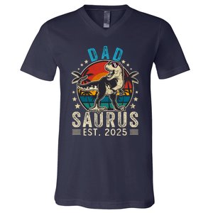 Dad To Be 2025 Dad Saurus Dinosaur Promoted To Daddy 2025 V-Neck T-Shirt