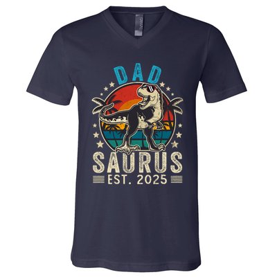 Dad To Be 2025 Dad Saurus Dinosaur Promoted To Daddy 2025 V-Neck T-Shirt