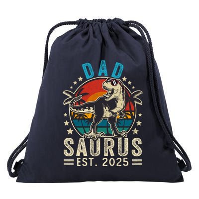Dad To Be 2025 Dad Saurus Dinosaur Promoted To Daddy 2025 Drawstring Bag
