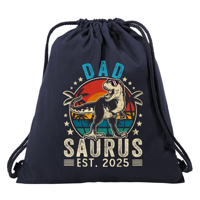 Dad To Be 2025 Dad Saurus Dinosaur Promoted To Daddy 2025 Drawstring Bag