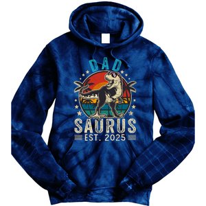 Dad To Be 2025 Dad Saurus Dinosaur Promoted To Daddy 2025 Tie Dye Hoodie