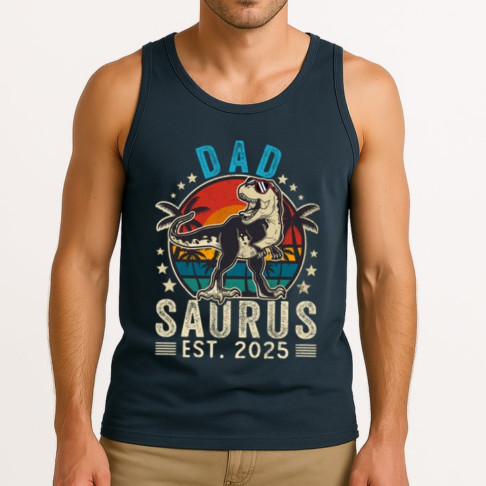 Dad To Be 2025 Dad Saurus Dinosaur Promoted To Daddy 2025 Tank Top
