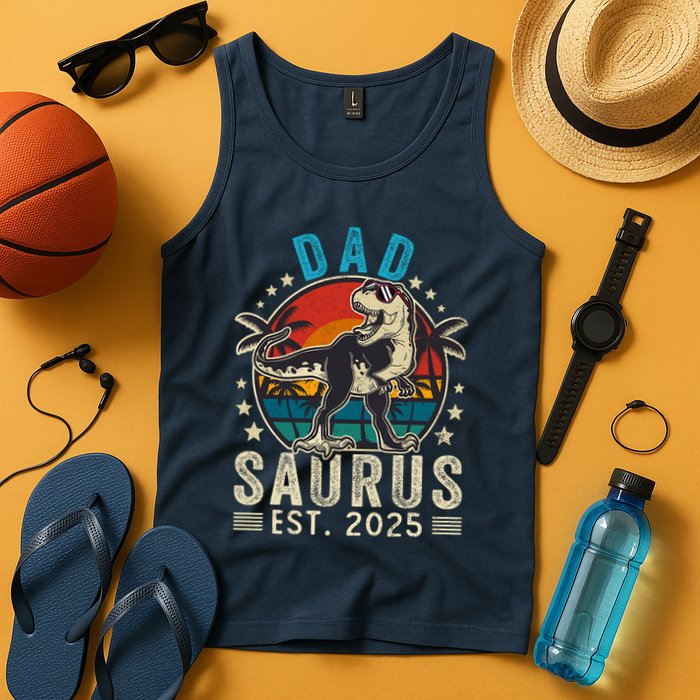 Dad To Be 2025 Dad Saurus Dinosaur Promoted To Daddy 2025 Tank Top