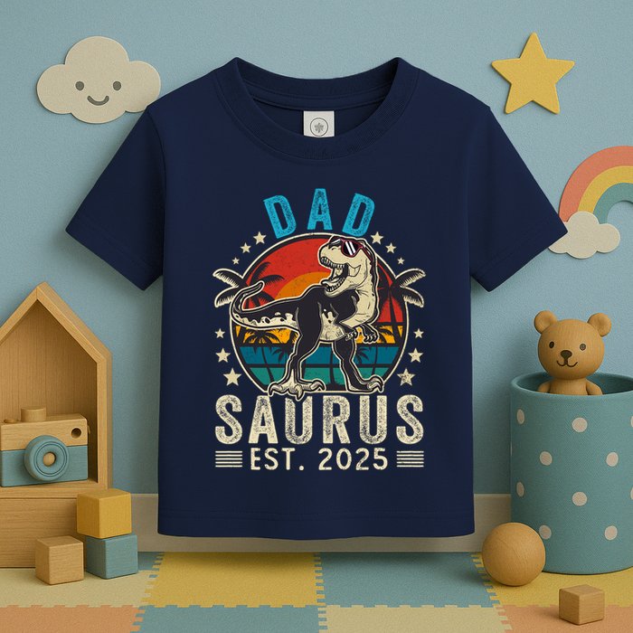 Dad To Be 2025 Dad Saurus Dinosaur Promoted To Daddy 2025 Toddler T-Shirt