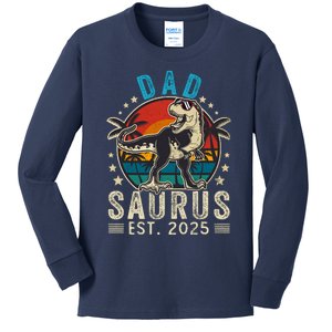 Dad To Be 2025 Dad Saurus Dinosaur Promoted To Daddy 2025 Kids Long Sleeve Shirt