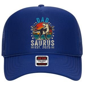 Dad To Be 2025 Dad Saurus Dinosaur Promoted To Daddy 2025 High Crown Mesh Back Trucker Hat