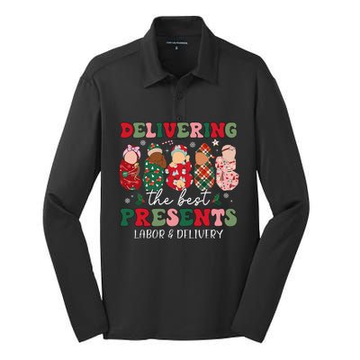 Delivering The Best Presents Labor Delivery Nurse Christmas Silk Touch Performance Long Sleeve Polo