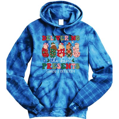 Delivering The Best Presents Labor Delivery Nurse Christmas Tie Dye Hoodie