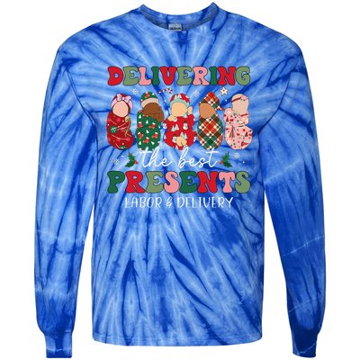 Delivering The Best Presents Labor Delivery Nurse Christmas Tie-Dye Long Sleeve Shirt