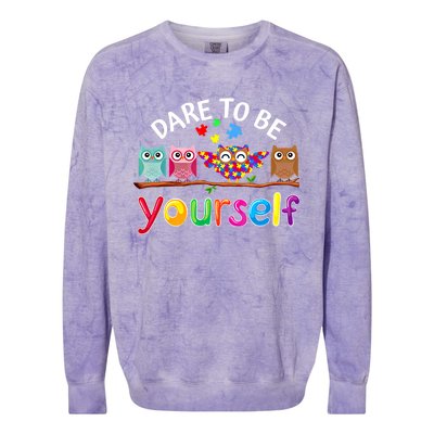 Dare To Be Yourself Cute Night Owls Autism Awareness Month Gift Colorblast Crewneck Sweatshirt