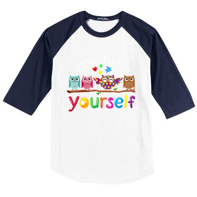 Dare To Be Yourself Cute Night Owls Autism Awareness Month Gift Baseball Sleeve Shirt