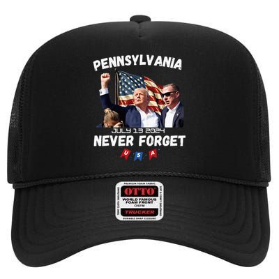 Donald Trump Butler Pennsylvania Never Forget High Crown Mesh Back Trucker Hat