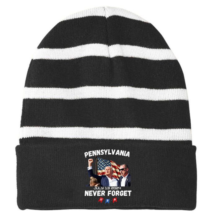 Donald Trump Butler Pennsylvania Never Forget Striped Beanie with Solid Band