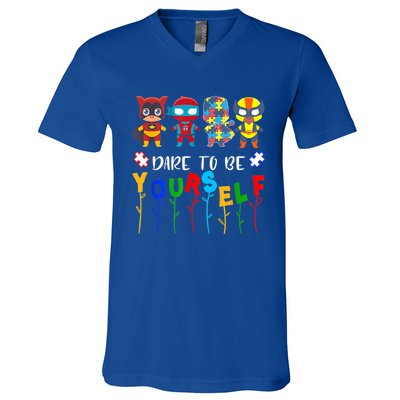 Dare To Be Yourself Autism Awareness Superheroes Gift V-Neck T-Shirt