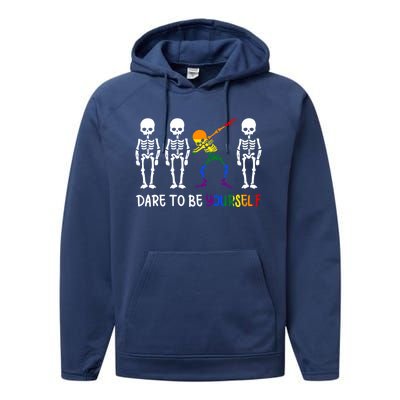 Dare To Be Yourself Autism Awareness Cute Lgbt Pride Funny Gift Performance Fleece Hoodie