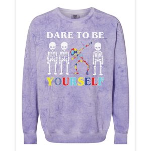 Dare To Be Yourself Autism Awareness Skeleton Colorblast Crewneck Sweatshirt