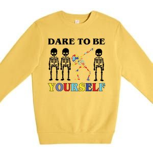 Dare To Be Yourself Autism Awareness Skeleton Premium Crewneck Sweatshirt