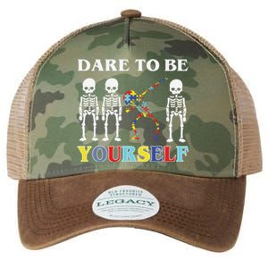 Dare To Be Yourself Autism Awareness Skeleton Legacy Tie Dye Trucker Hat