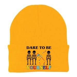 Dare To Be Yourself Autism Awareness Skeleton Knit Cap Winter Beanie