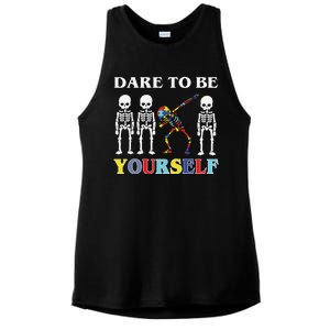 Dare To Be Yourself Autism Awareness Skeleton Ladies PosiCharge Tri-Blend Wicking Tank