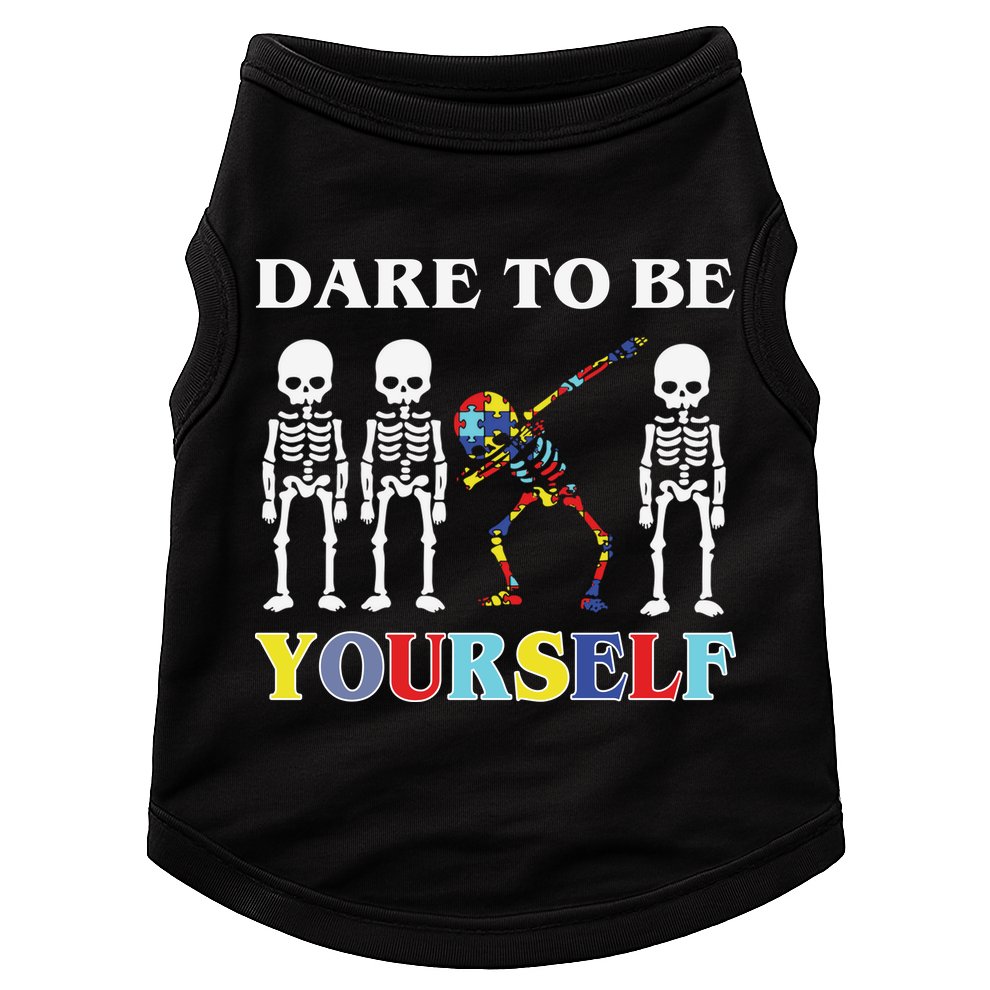 Dare To Be Yourself Autism Awareness Skeleton Doggie Tank