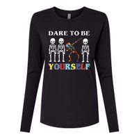 Dare To Be Yourself Autism Awareness Skeleton Womens Cotton Relaxed Long Sleeve T-Shirt