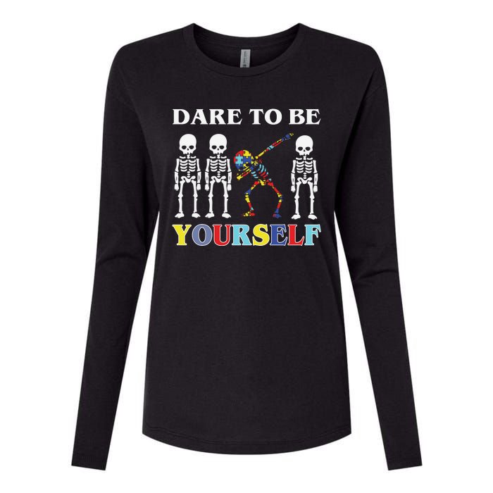 Dare To Be Yourself Autism Awareness Skeleton Womens Cotton Relaxed Long Sleeve T-Shirt