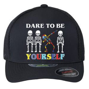 Dare To Be Yourself Autism Awareness Skeleton Flexfit Unipanel Trucker Cap