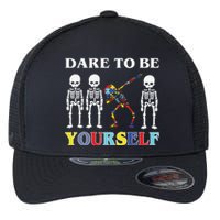 Dare To Be Yourself Autism Awareness Skeleton Flexfit Unipanel Trucker Cap