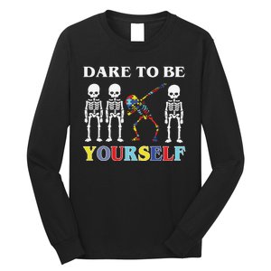 Dare To Be Yourself Autism Awareness Skeleton Long Sleeve Shirt