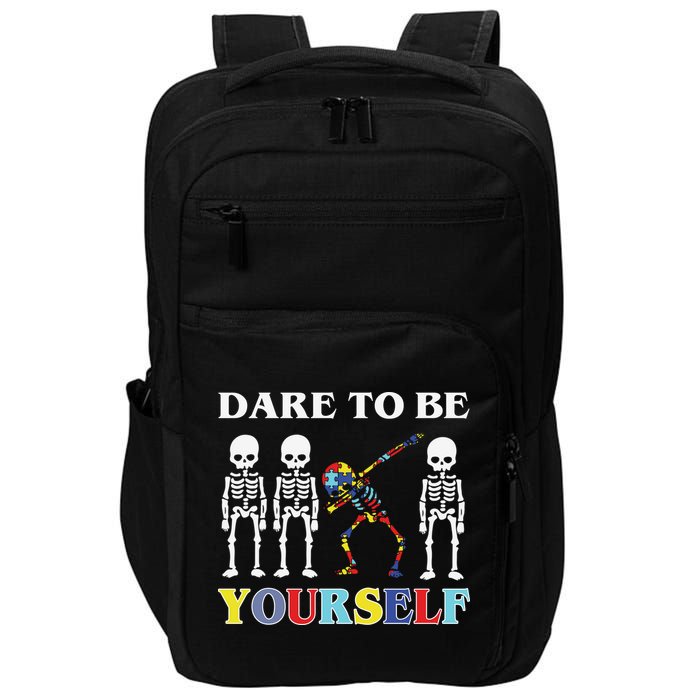 Dare To Be Yourself Autism Awareness Skeleton Impact Tech Backpack