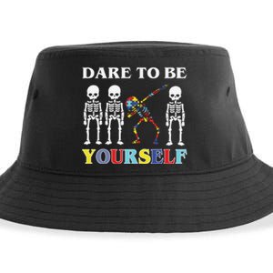 Dare To Be Yourself Autism Awareness Skeleton Sustainable Bucket Hat