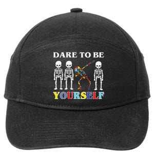 Dare To Be Yourself Autism Awareness Skeleton 7-Panel Snapback Hat