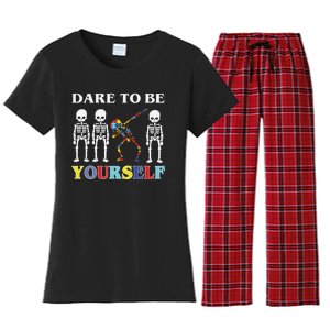 Dare To Be Yourself Autism Awareness Skeleton Women's Flannel Pajama Set