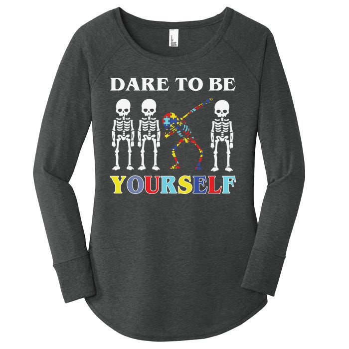 Dare To Be Yourself Autism Awareness Skeleton Women's Perfect Tri Tunic Long Sleeve Shirt