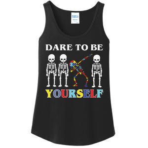 Dare To Be Yourself Autism Awareness Skeleton Ladies Essential Tank