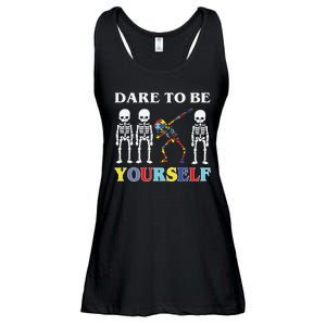 Dare To Be Yourself Autism Awareness Skeleton Ladies Essential Flowy Tank