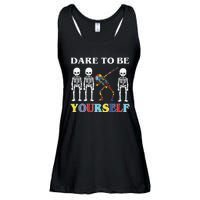 Dare To Be Yourself Autism Awareness Skeleton Ladies Essential Flowy Tank