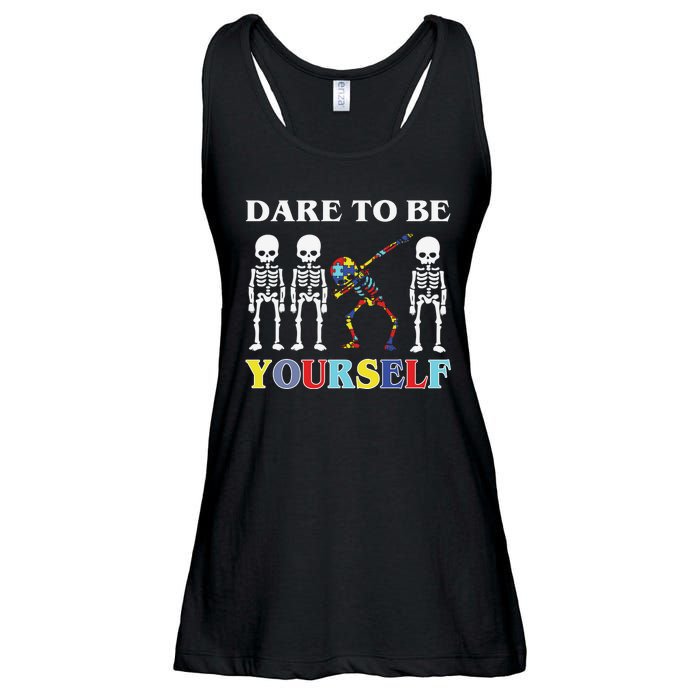 Dare To Be Yourself Autism Awareness Skeleton Ladies Essential Flowy Tank