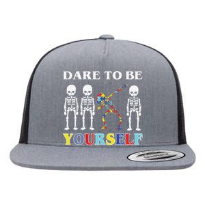 Dare To Be Yourself Autism Awareness Skeleton Flat Bill Trucker Hat